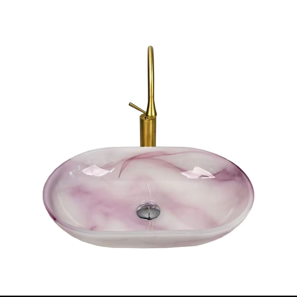 Rosalia Pink Swirl Glass Vessel Sink Set