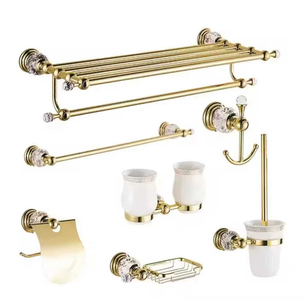 Amelia 7-Piece Golden Crystal Bathroom Hardware Set