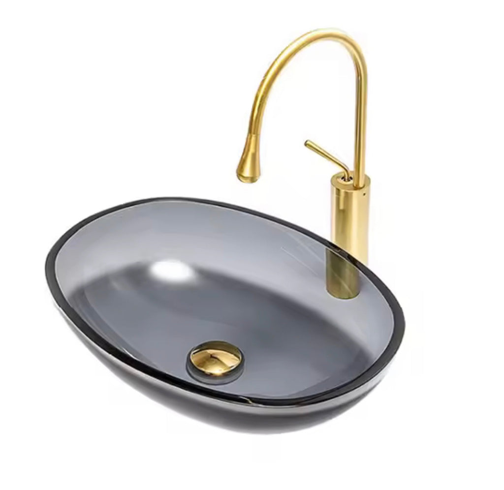 Nerina Oval Tempered Glass Vessel Sink