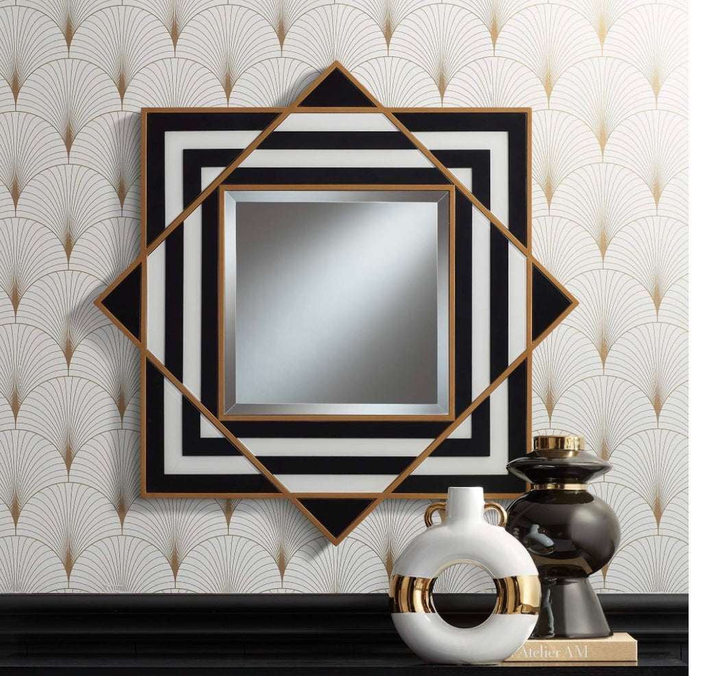 Casa Milano Zorra 36” Modern Black & White Stripe Square Wall Mirror