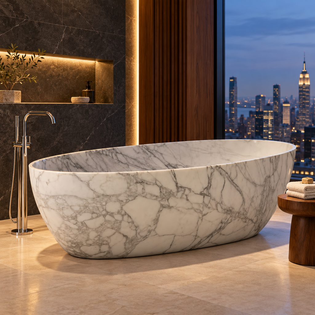 VITTORIA NATURAL MARBLE FREESTANDING SOAKING BATHTUB