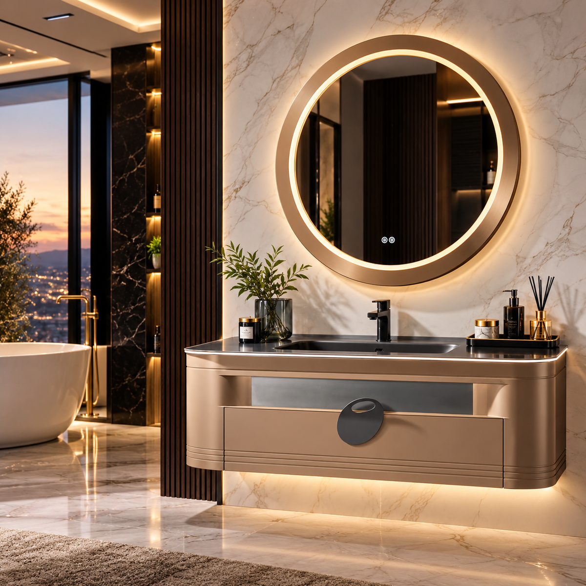 Ophelia Luxury Stainless Steel Bathroom Vanity with LED Touch Mirror