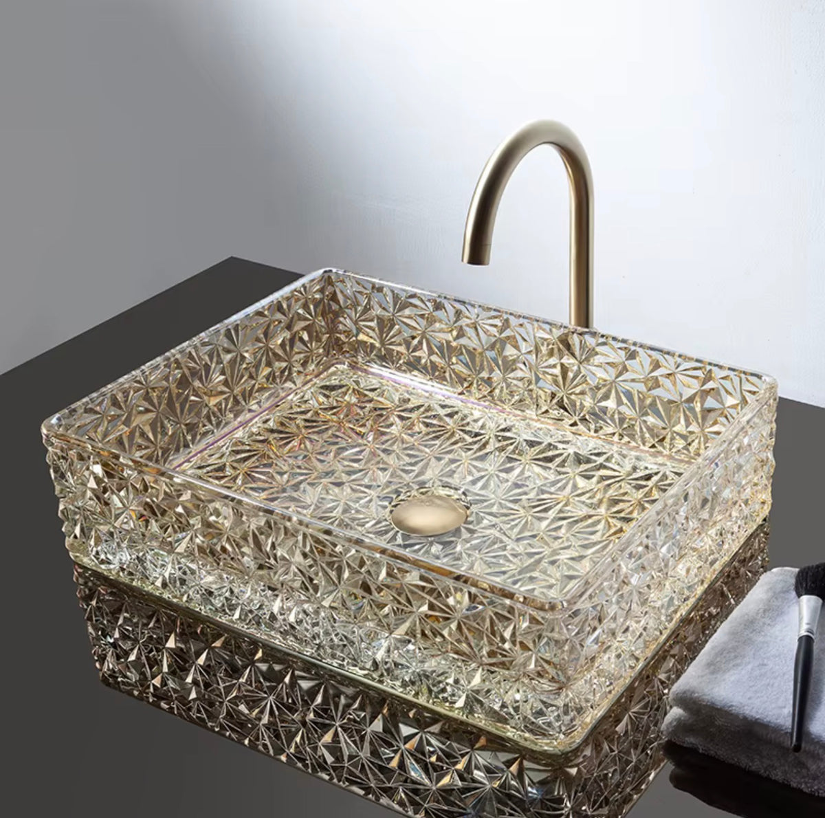 BRUNO FACETED TEMPERED GLASS VESSEL SINK