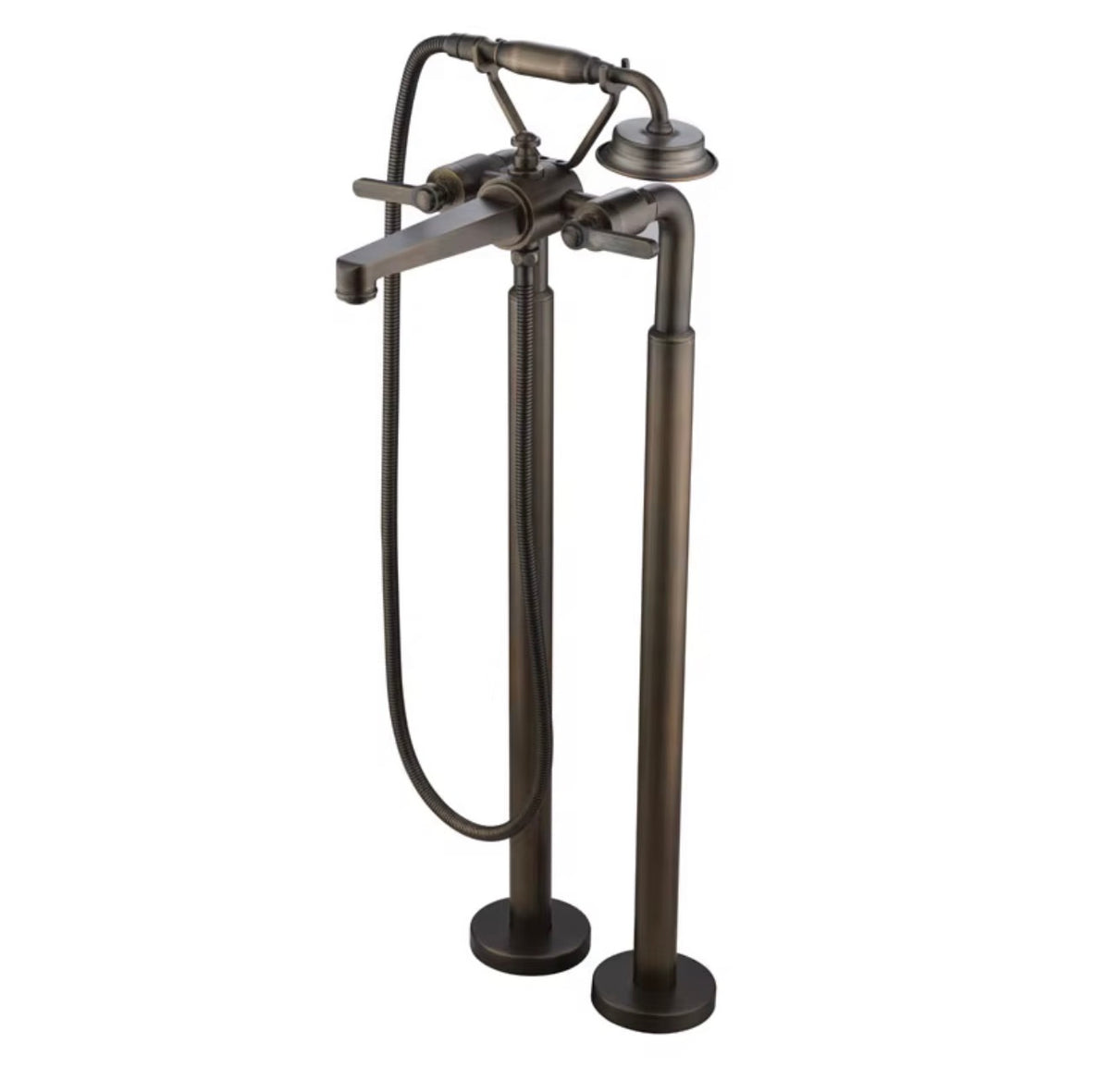 Matteo Vintage Brushed Brass Freestanding Tub Filler with Hand Shower