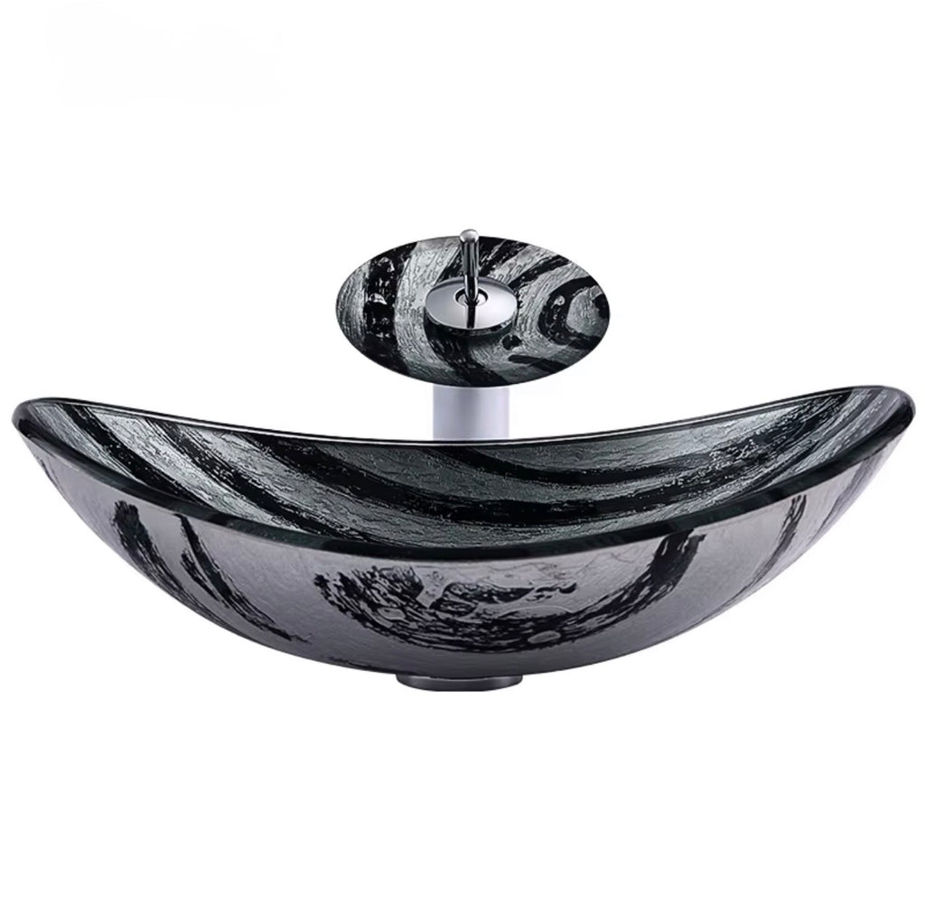 Livia Black & White Glass Vessel Sink Set
