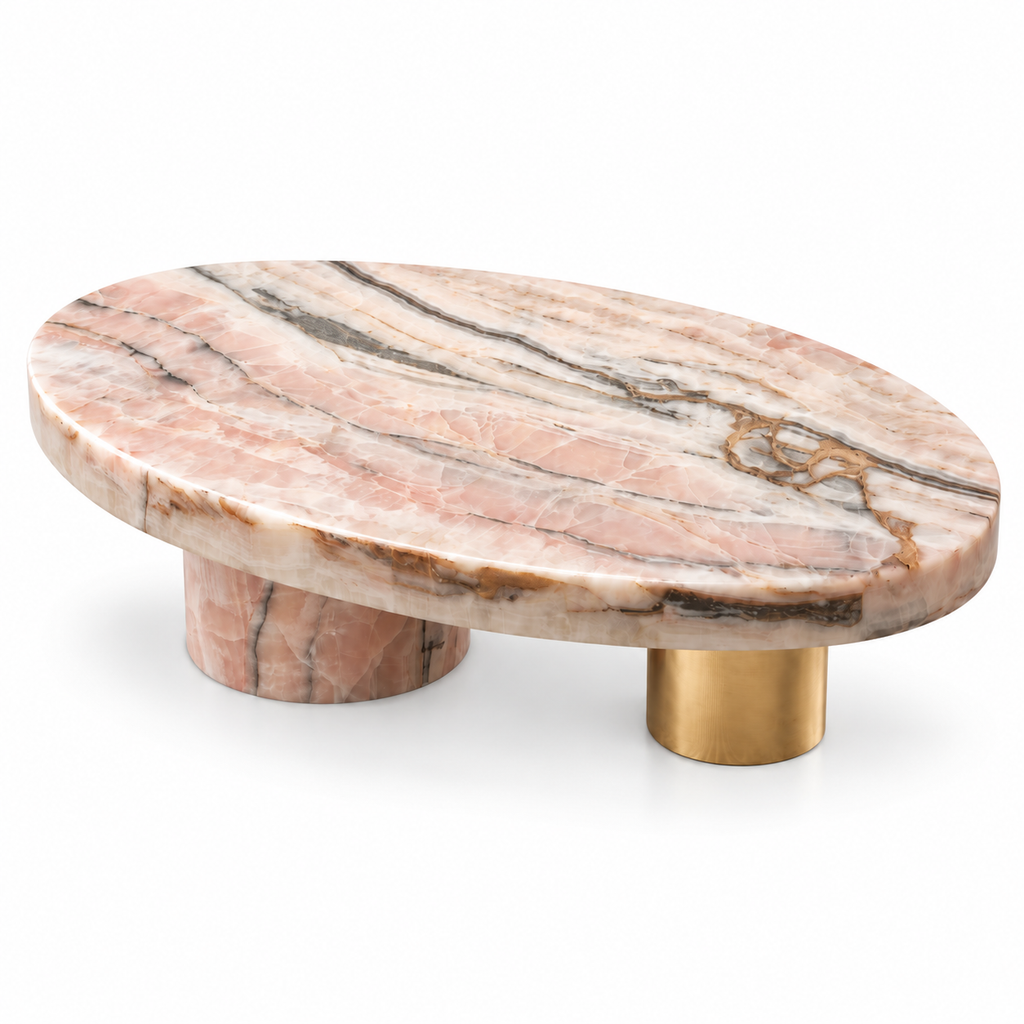 Rosalia Pink Marble & Gold Sculptural Coffee Table