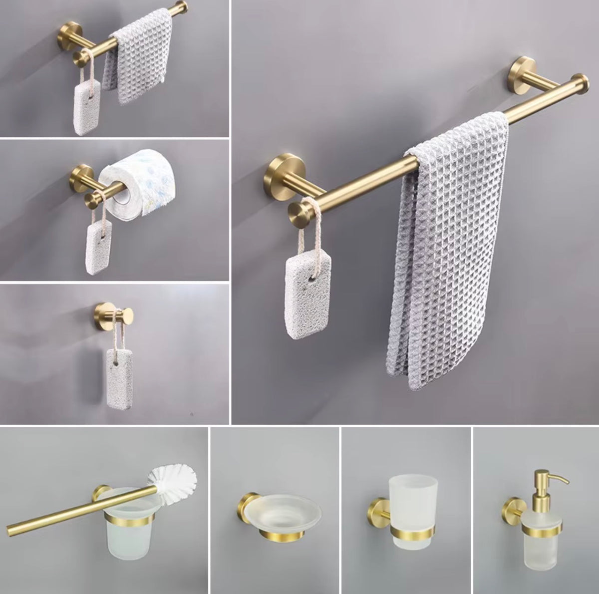 Valeria 8-Piece Brushed Gold Bathroom Hardware Set