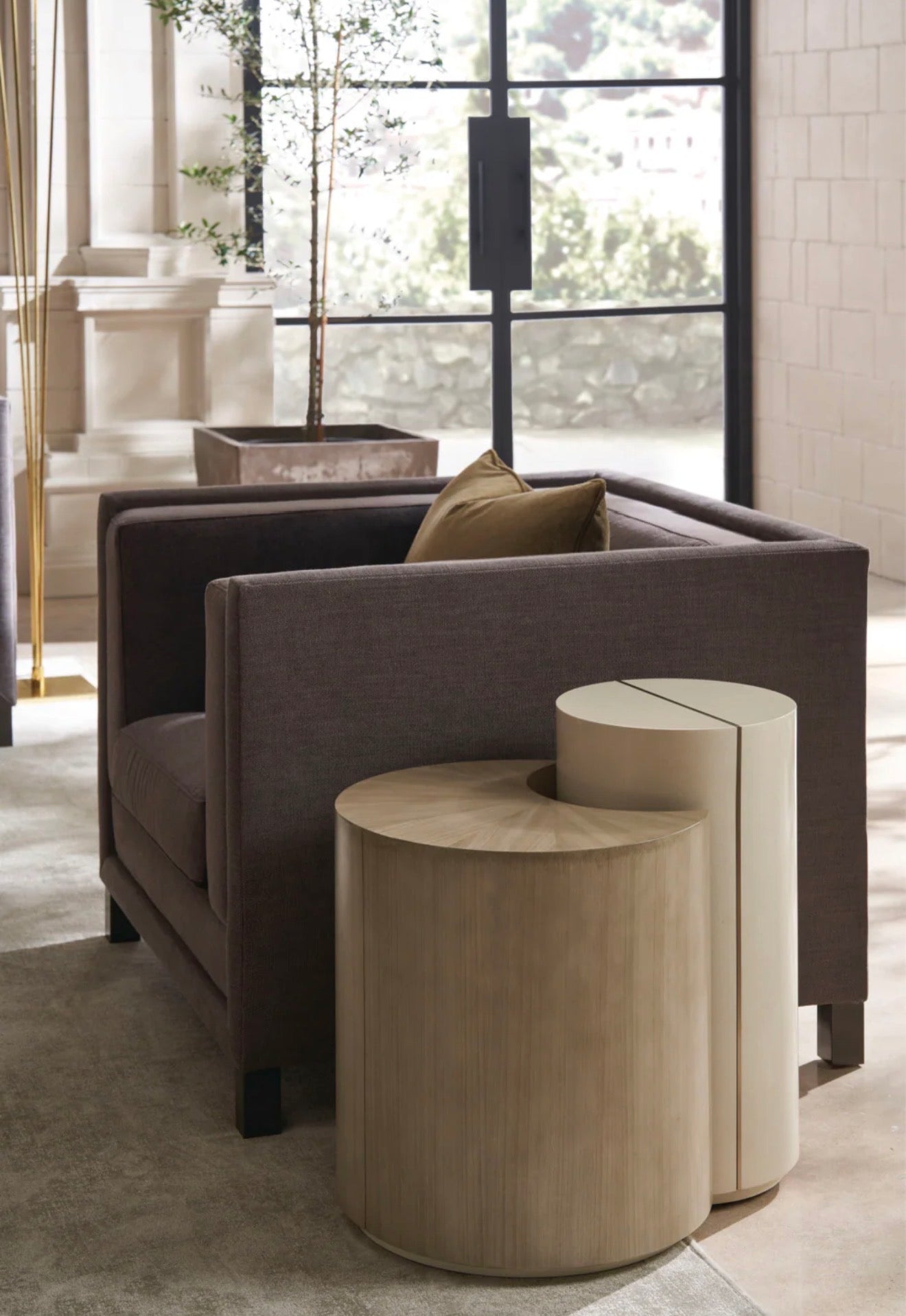 Casa Milano Brown Linen Lounge Chair | Luxury Modern Accent Chair