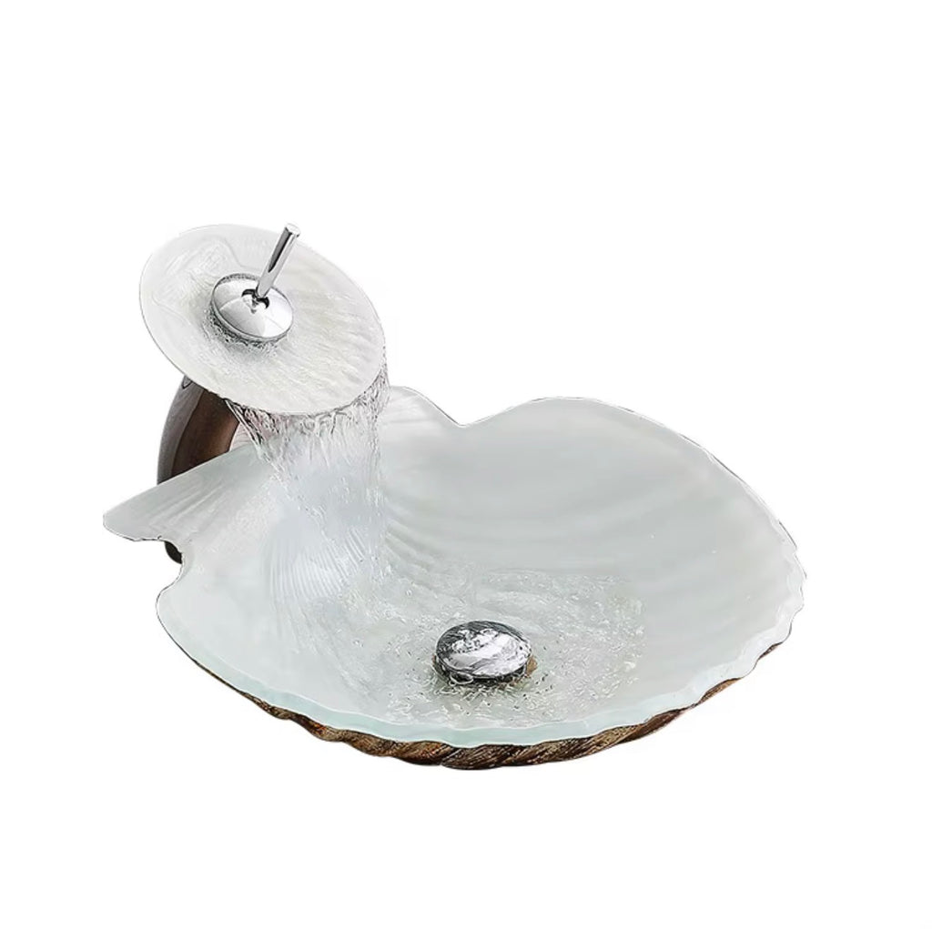 Coralia White Shell Glass Vessel Sink Set