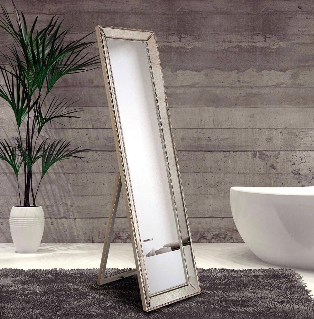 Casa Milano – Aura Bonita Champagne Beaded Cheval Mirror (18” x 64”)