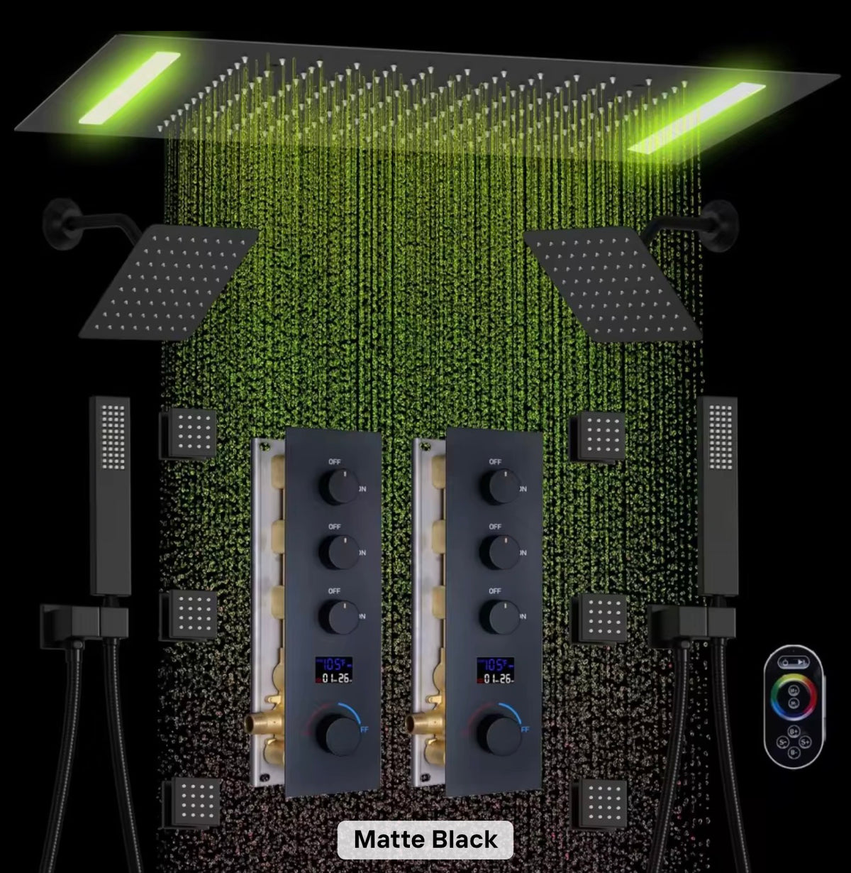 Aveline Dual LED Thermostatic Rain Shower System