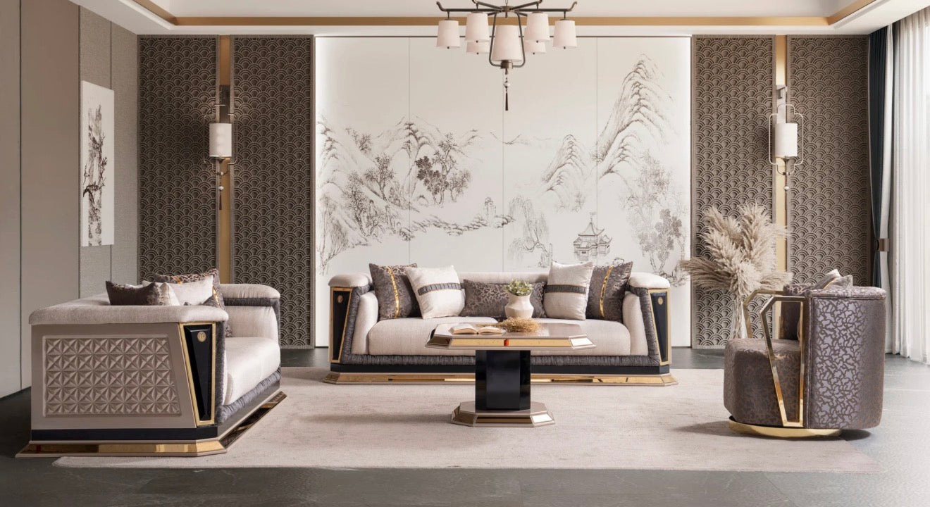 Casa Milano Diamond Collection Luxury Sofa Set with Gold Accents