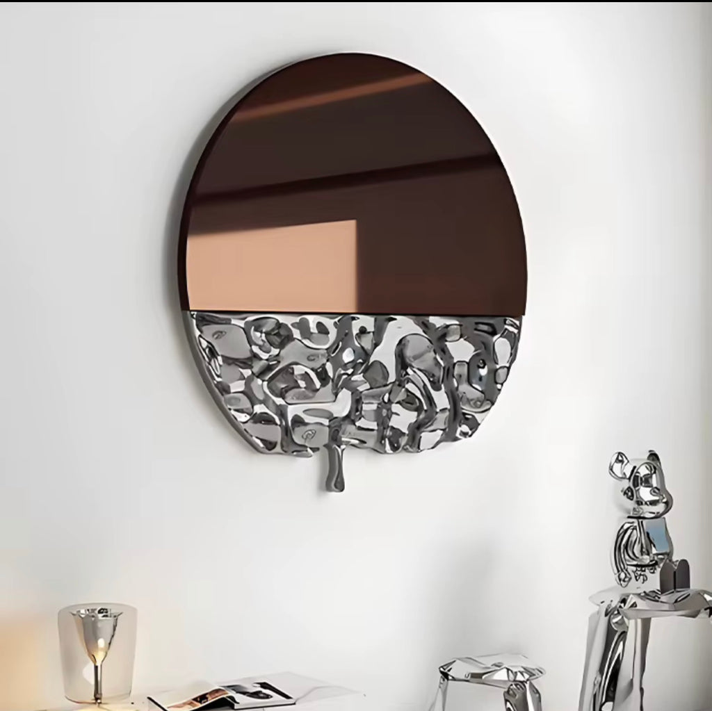 Marcella Sculptural Stainless Steel Round Wall Mirror