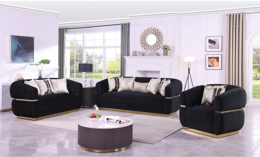 Casa Milano Carmela Living Room Set – Black Velvet
