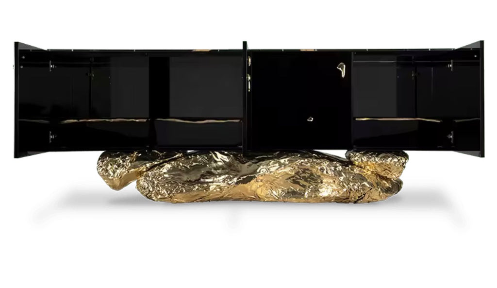 Casa Milano™ Luxury High-Gloss Sideboard Cabinet – Black & Gold Sculpted Base