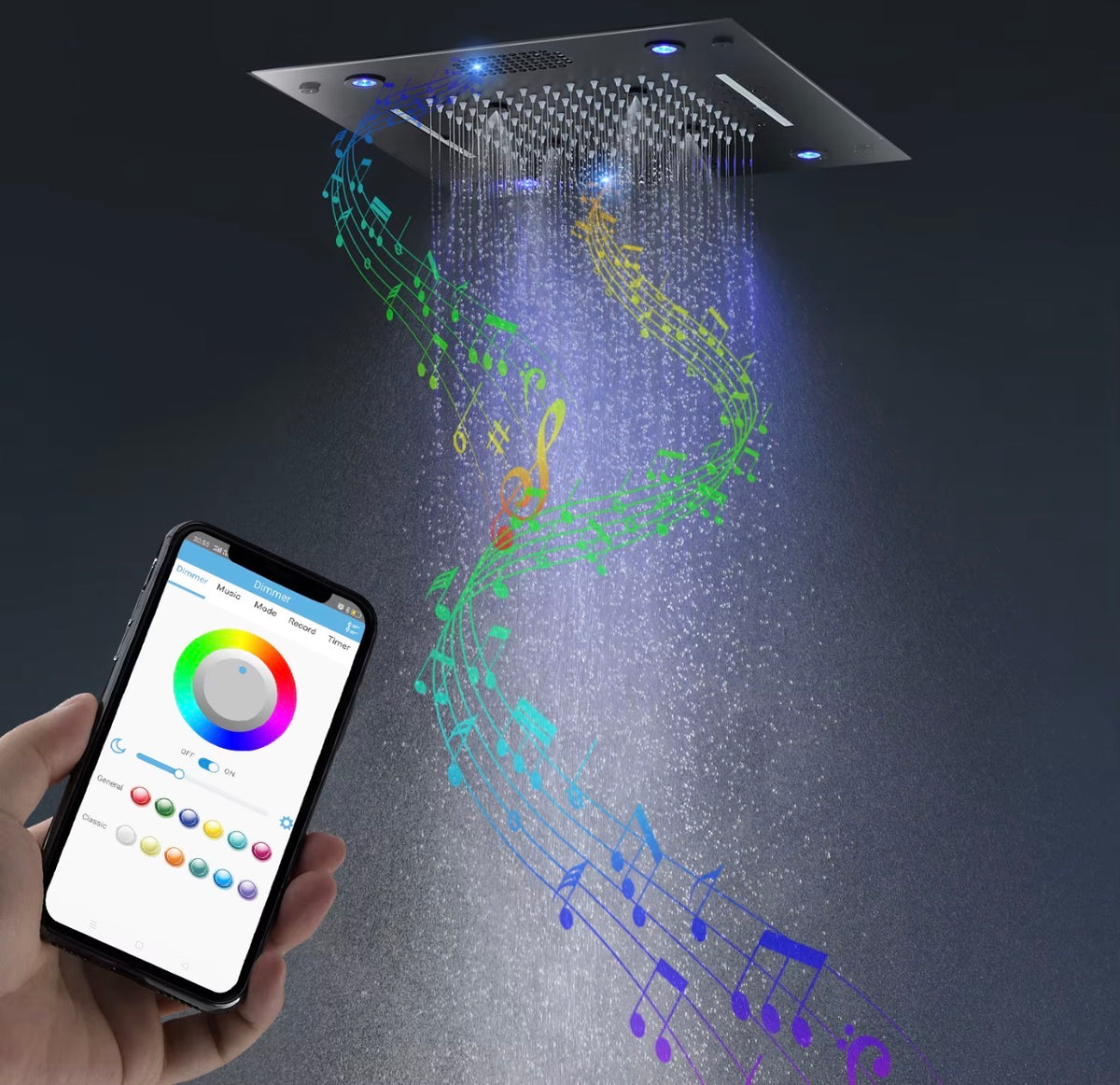 AURA Musical LED 6-Jet Thermostatic Shower System