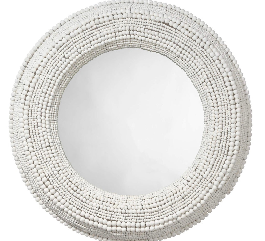 Casa Milano – White Beaded Round Wall Mirror 37.5”