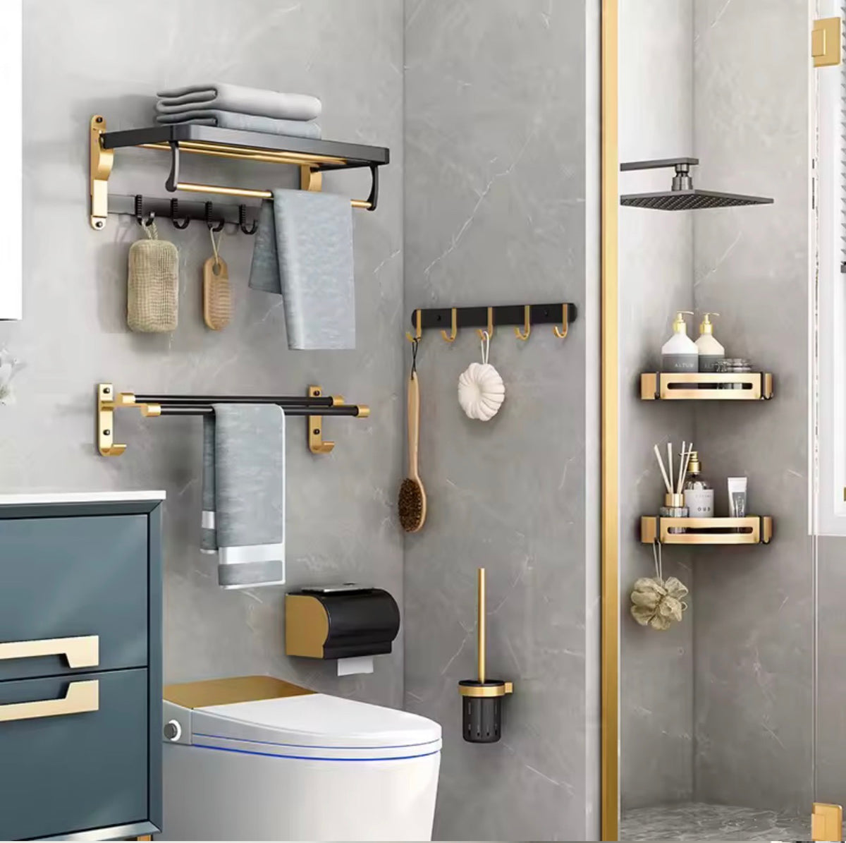 ALESSANDRO BLACK & BRUSHED GOLD BATHROOM HARDWARE SET