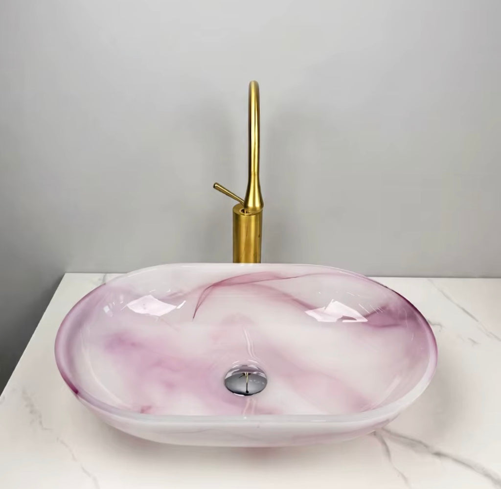 Rosalia Pink Swirl Glass Vessel Sink Set