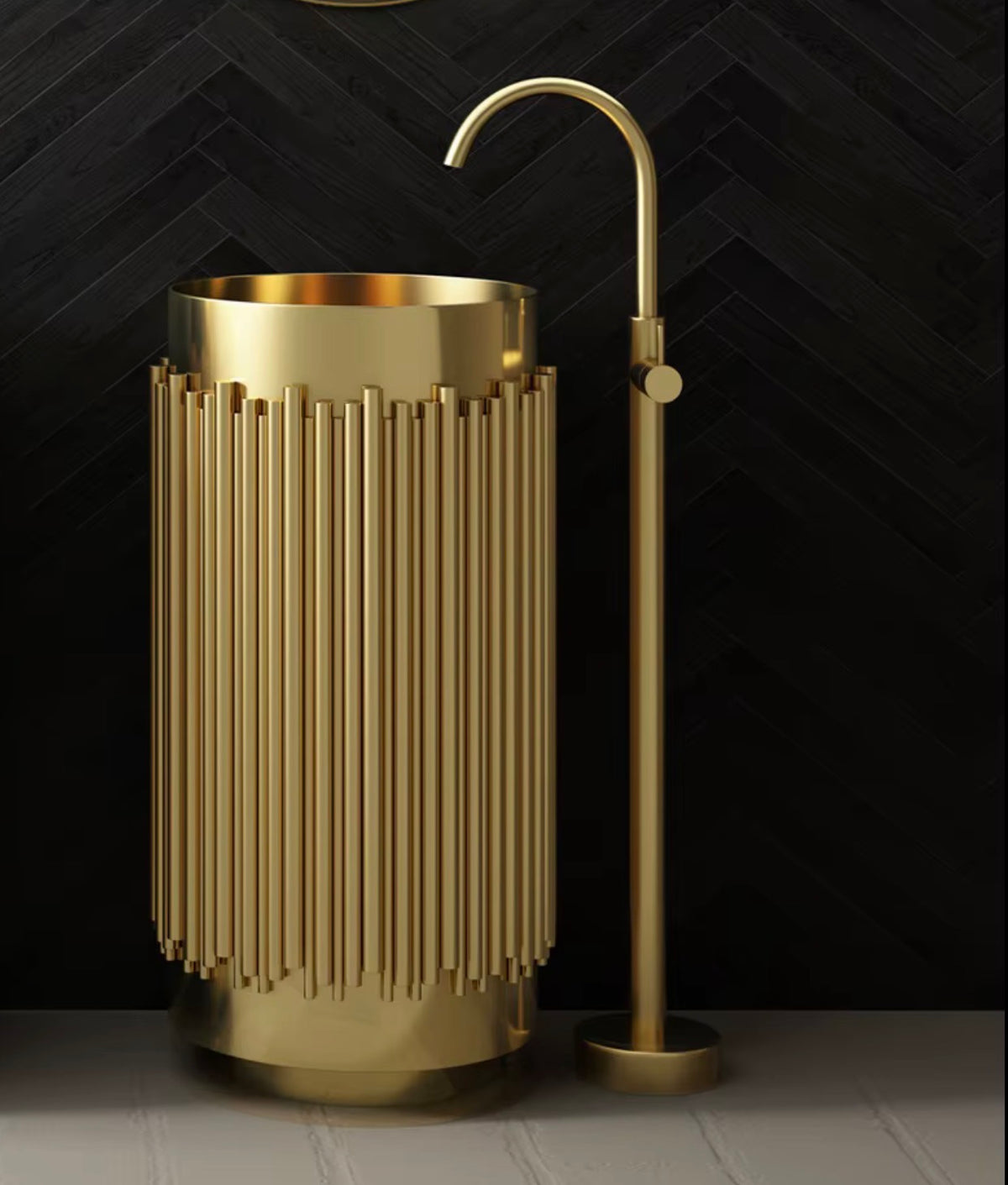 Eloise Fluted Stainless Steel Pedestal Sink with Drain Kit