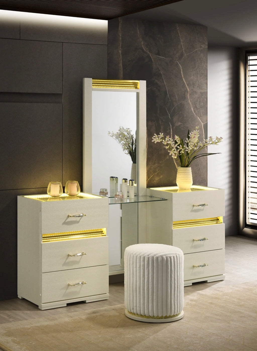 Casa Milano Brillia Luxe Vanity Set with LED Mirror & Stool