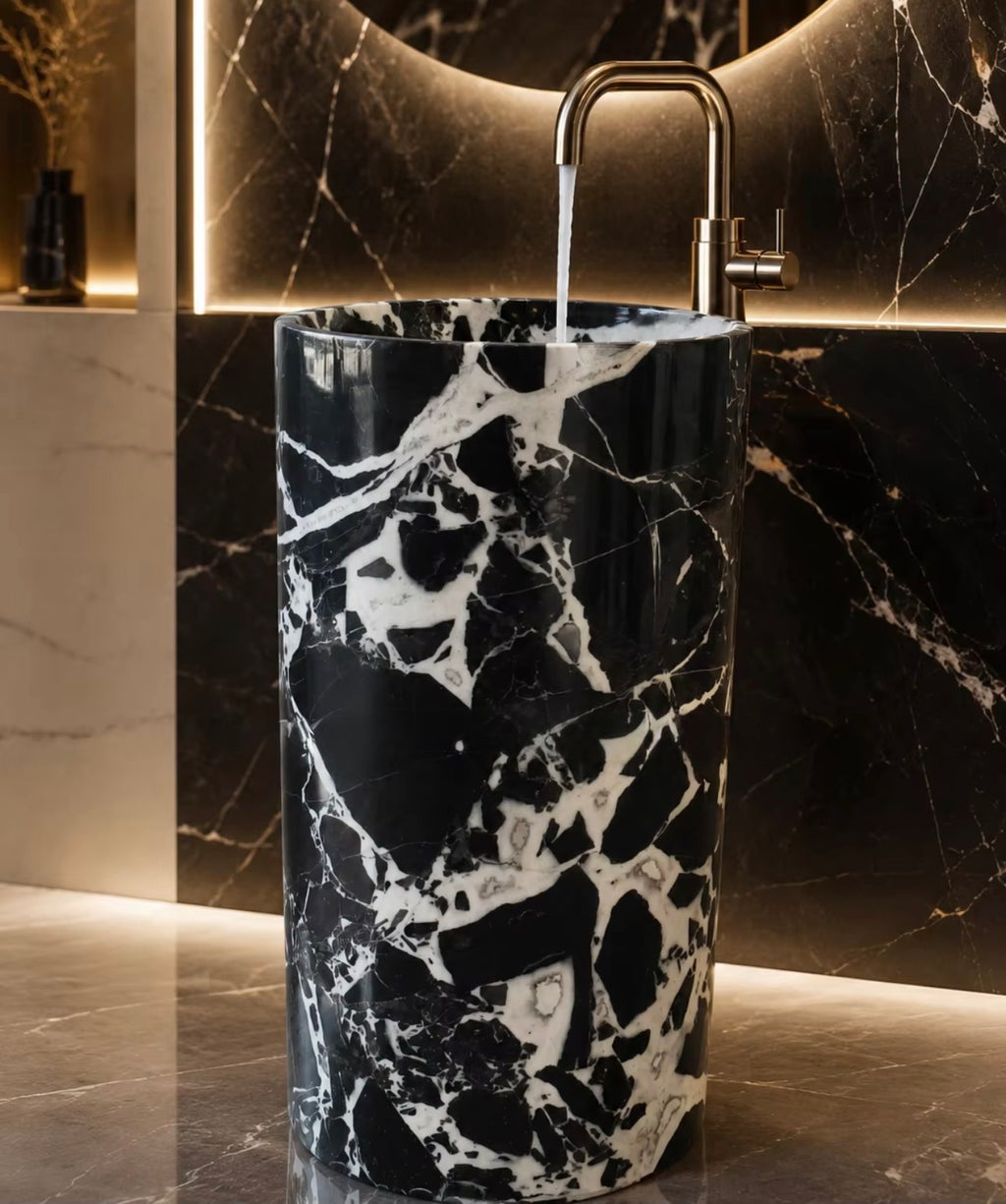 Noir Marquina Marble Pedestal Sink