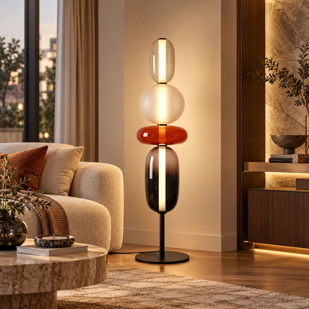 Sculptural Pebble Glass Floor Lamp