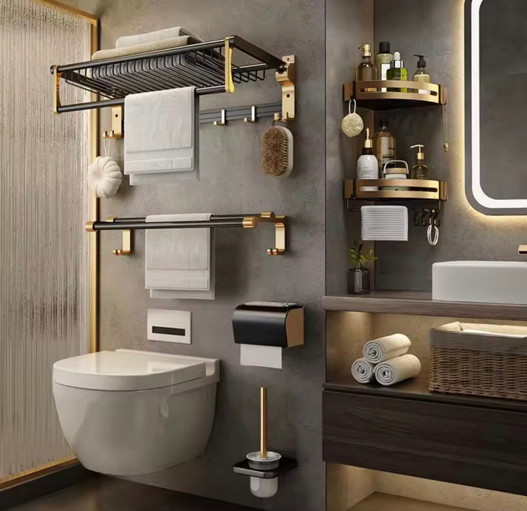 ALESSANDRO BLACK & BRUSHED GOLD BATHROOM HARDWARE SET