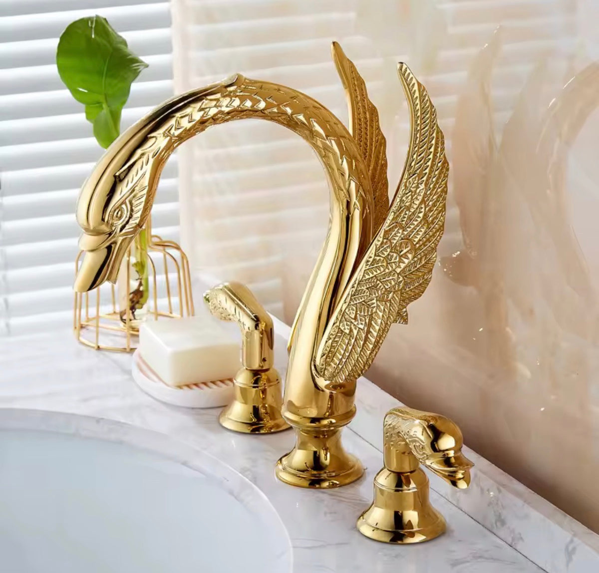 Cygne Sculptural  Swan Widespread Bathroom Faucet