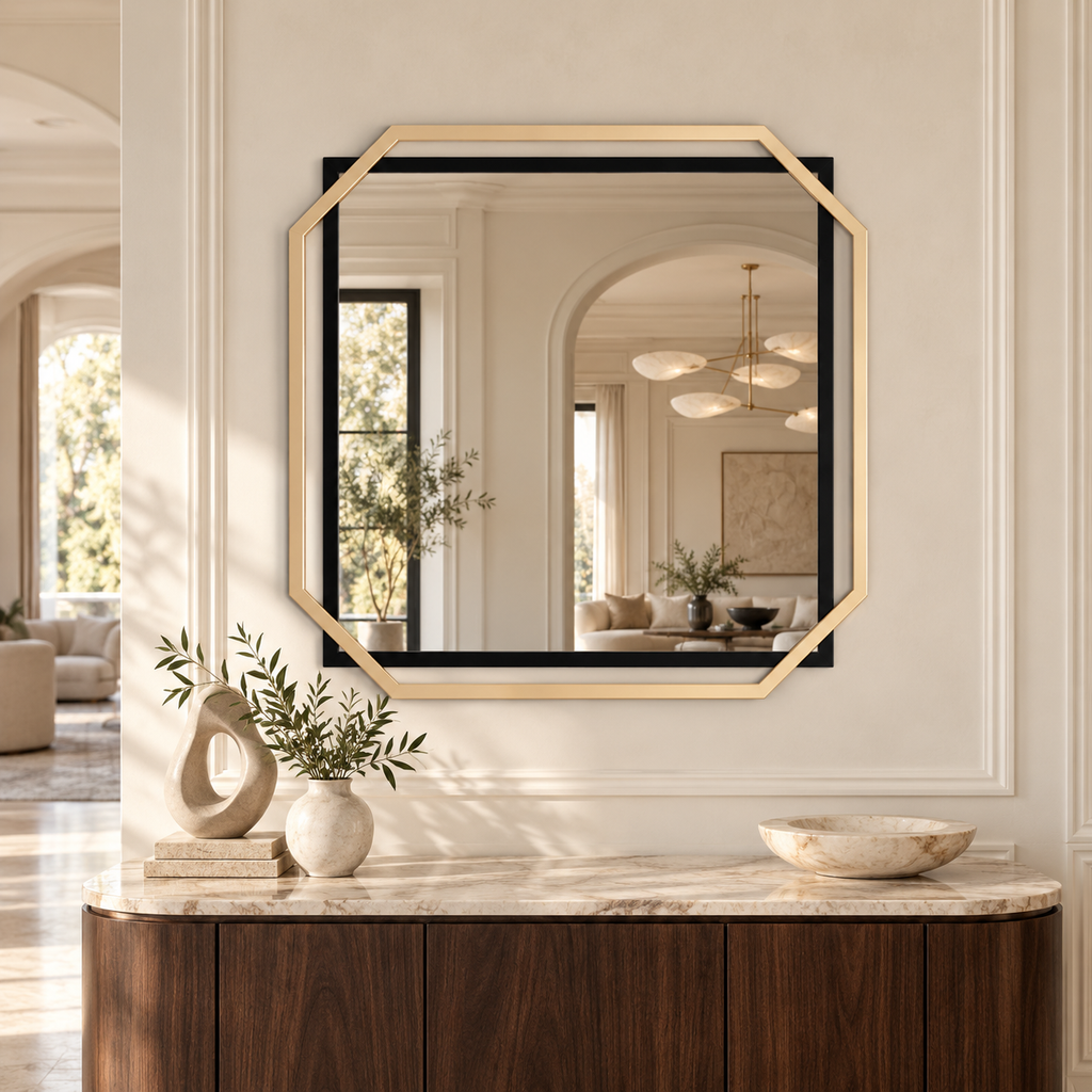 AMALIA GEOMETRIC BLACK & GOLD WALL MIRROR
