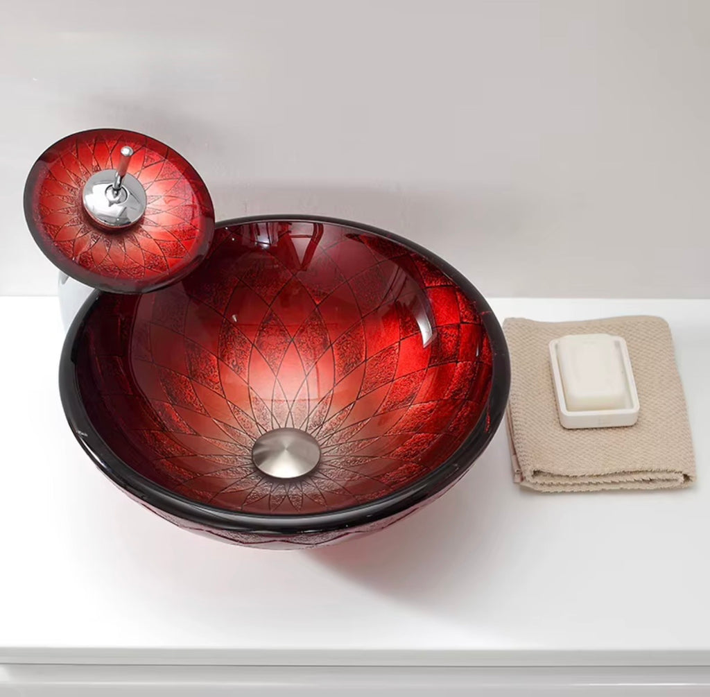 Serafina Tempered Glass Vessel Sink Set