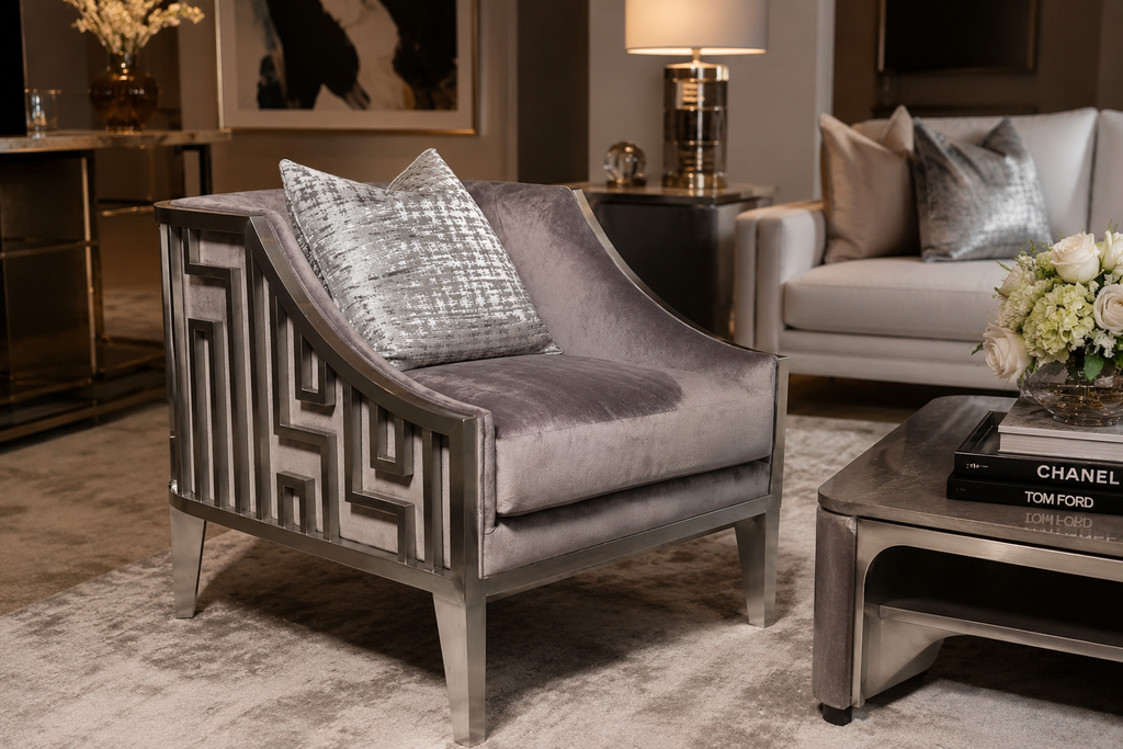 Casa Milano – Vienna Chrome Velvet Accent Chair