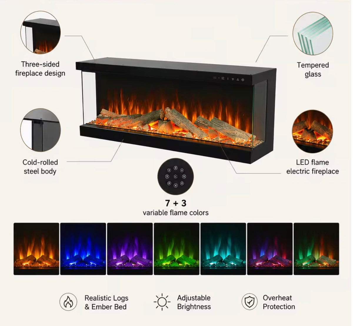 Milano Vista 40” Three-Sided LED Electric Fireplace