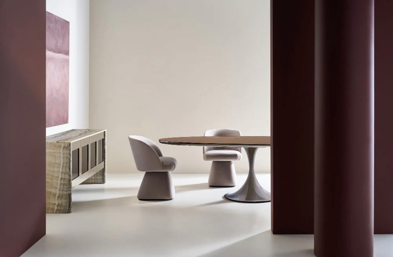 Casa Milano – Vuelta Luxury Swivel Dining Chair in Taupe Velvet