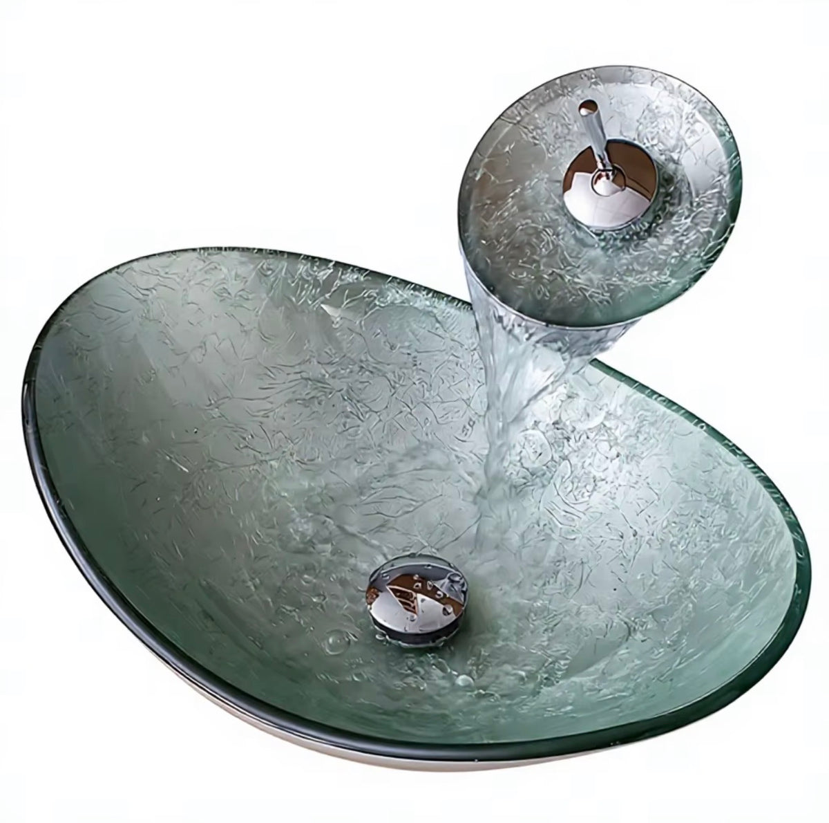 Luciana Celadon Tempered Glass Vessel Sink Set