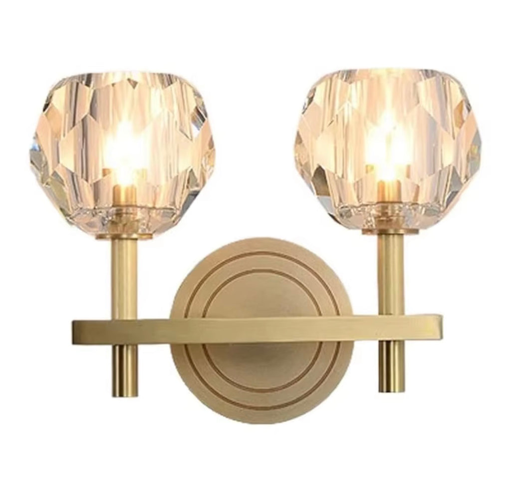 Nico Double Crystal Brass Wall Sconce
