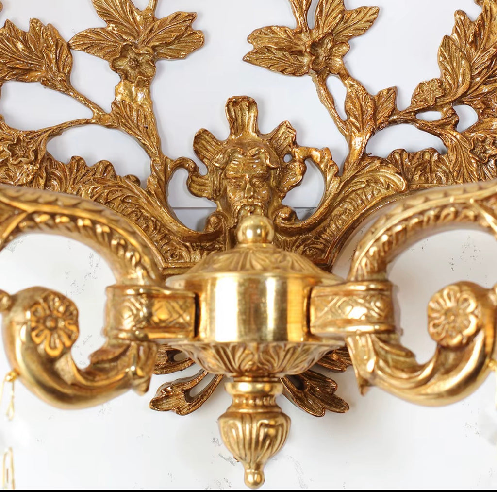 Isabella Antique Brass Crystal Mirror Wall Sconce