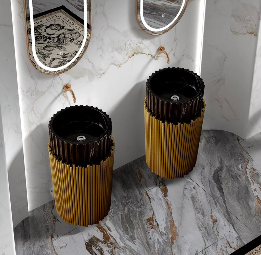 VALENZA MARBLE & GOLD PEDESTAL SINK