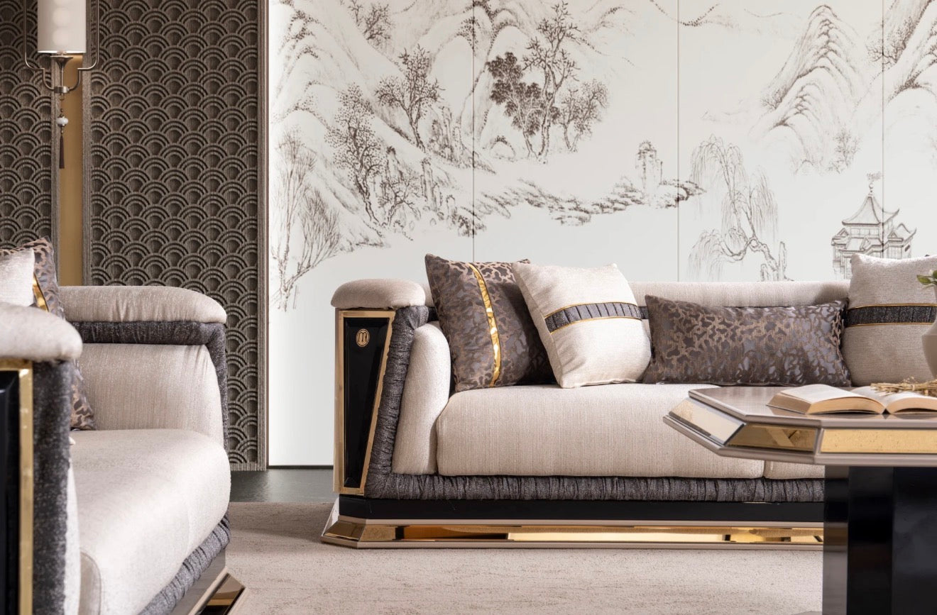 Casa Milano Diamond Collection Luxury Sofa Set with Gold Accents