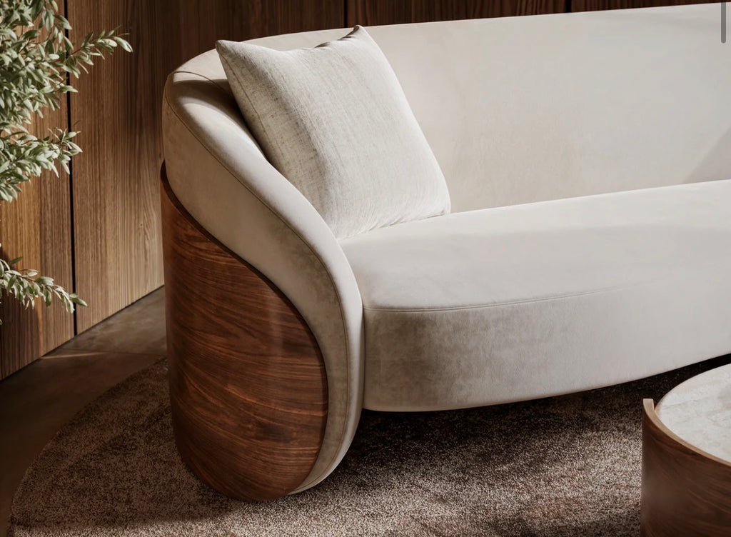 Fleur Wood Back Curved Sofa – Ivory