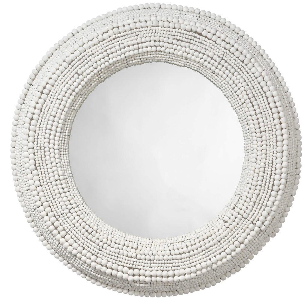 Casa Milano – White Beaded Round Wall Mirror 37.5”