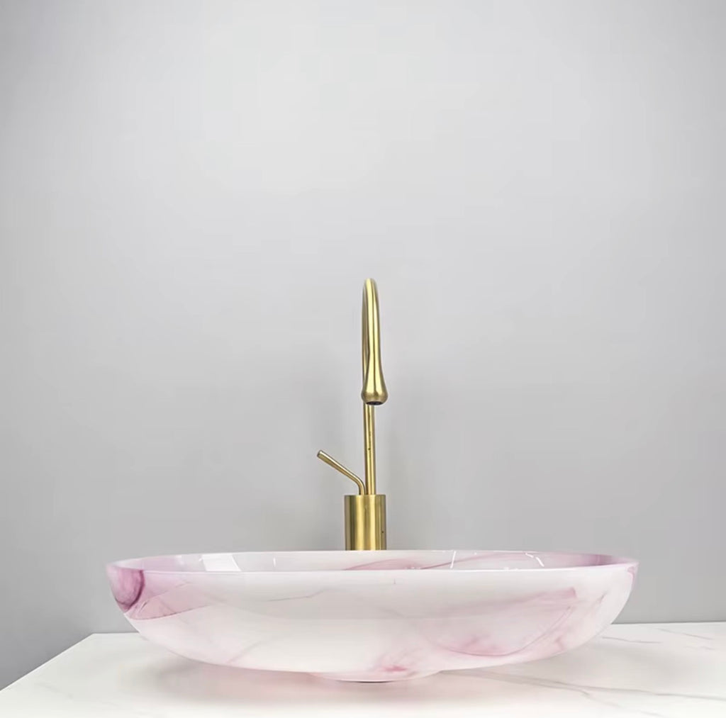 Rosalia Pink Swirl Glass Vessel Sink Set