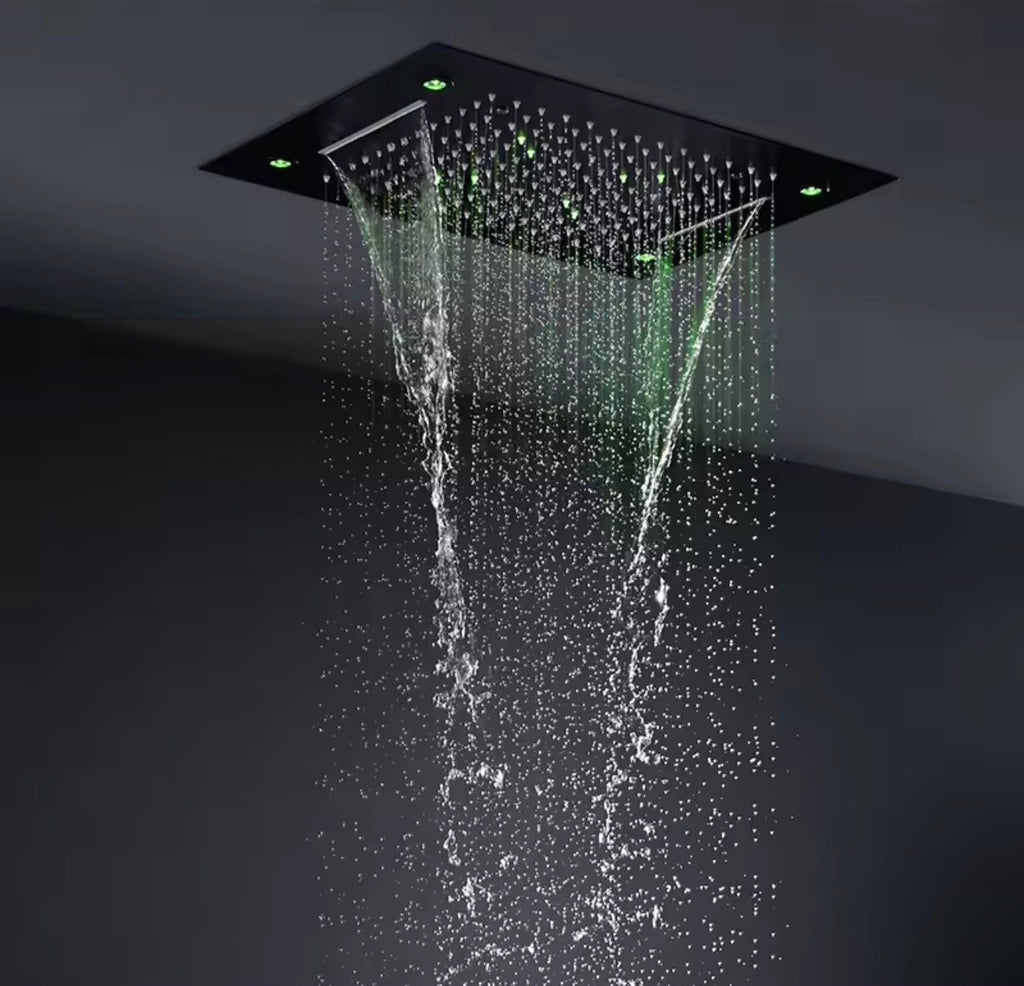 AURA Matte Black LED Shower Head Panel Waterfall Shower System