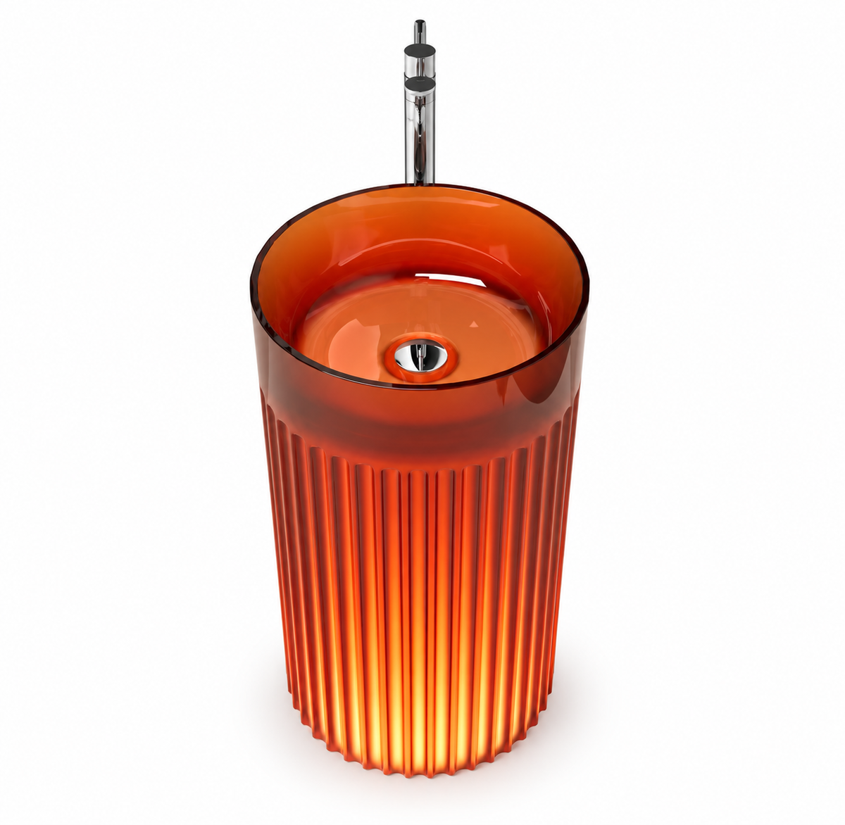 BELLUNO FLUTED TRANSPARENT RESIN PEDESTAL SINK