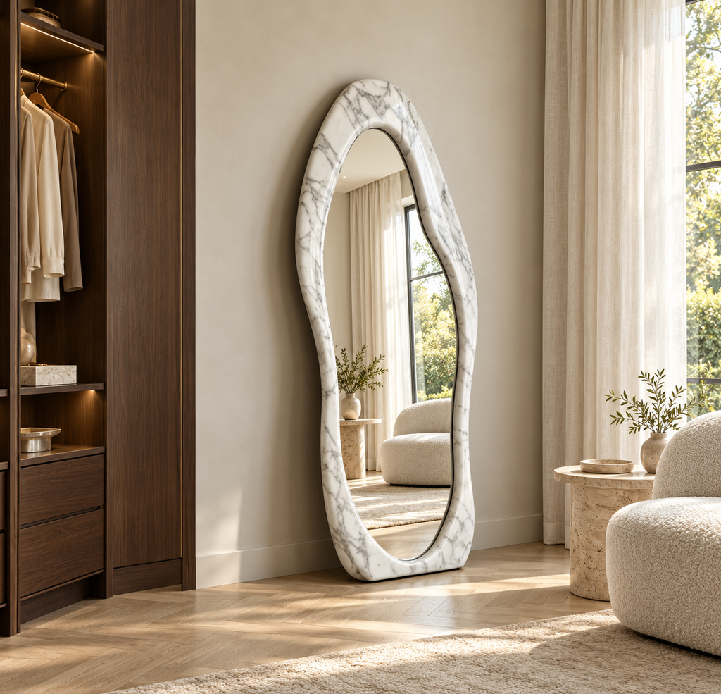 Isabella Natural Marble Floor Mirror