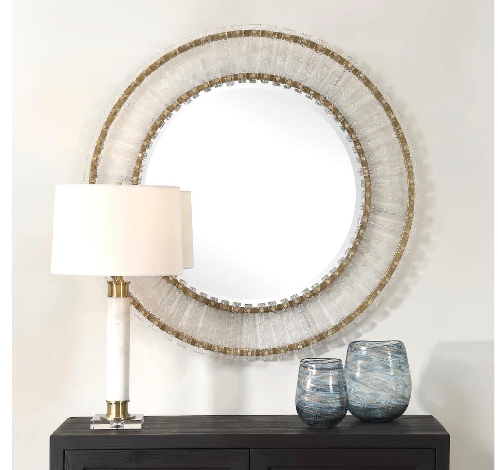 Casa Milano Denali Round Mirror – Brushed Gold Textured Glass
