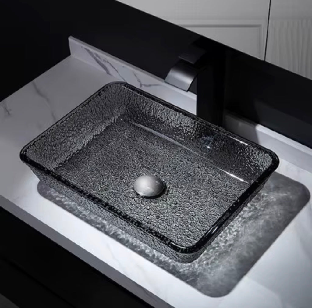 Vittoria Glacier Textured Glass Vessel Sink