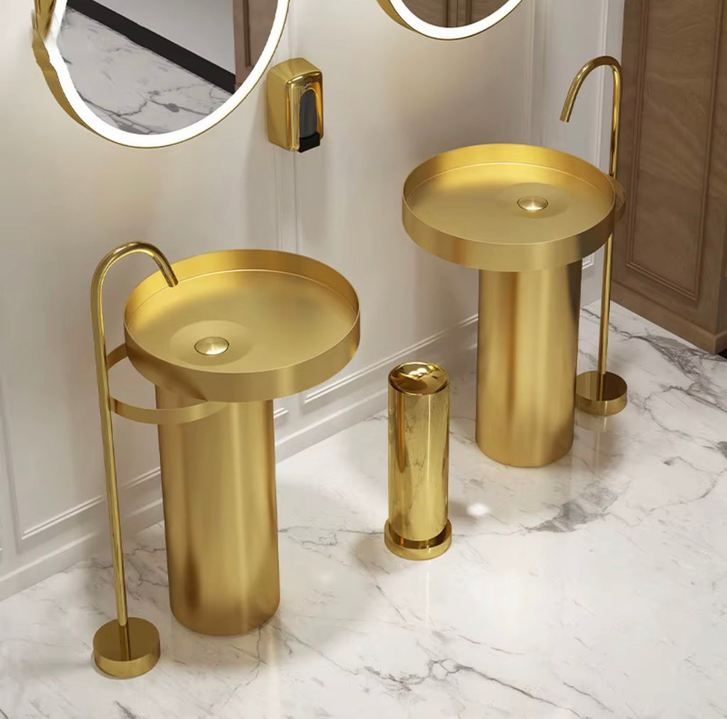 Vittoria Round Stainless Steel Pedestal Sink Set