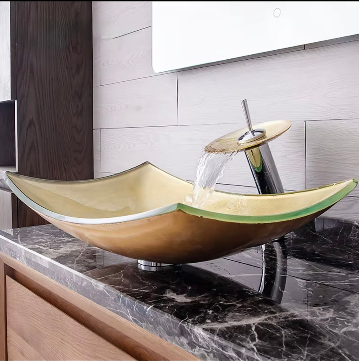 Emilia Golden Amber Glass Vessel Sink Set