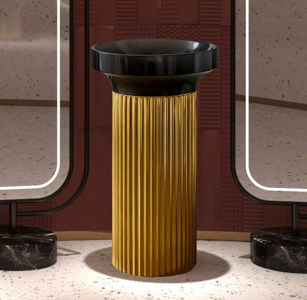 ORSINI FLUTED BRUSHED GOLD PEDESTAL SINK